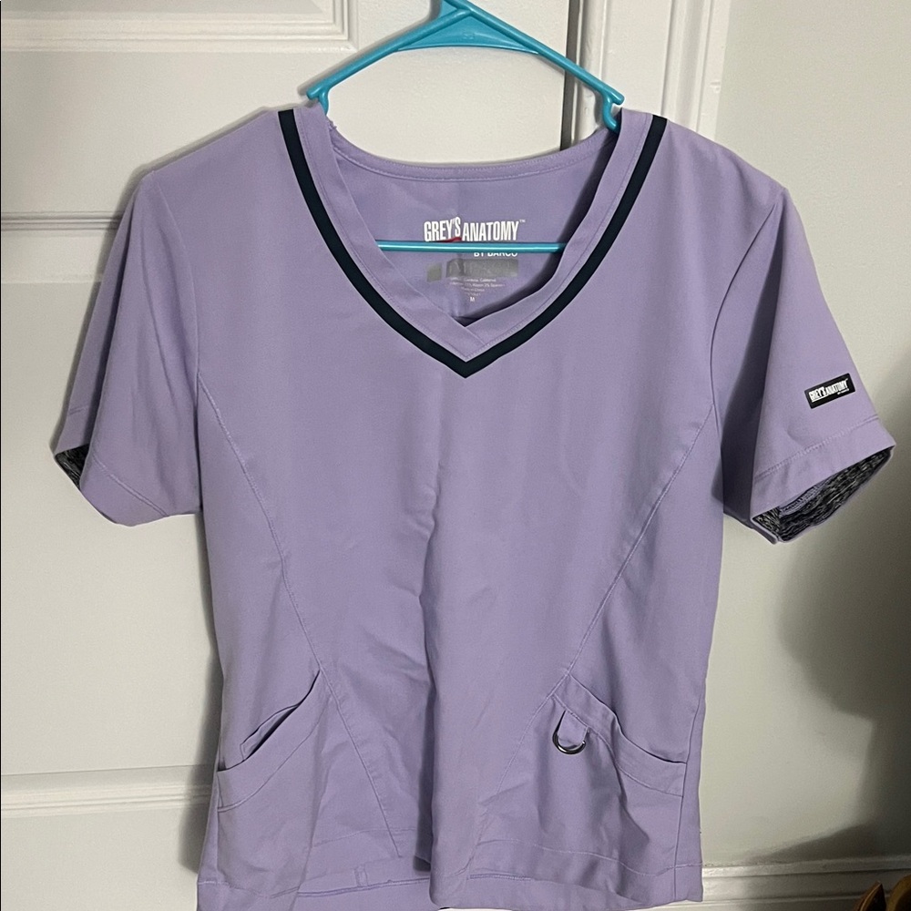 Grey's Anatomy Lavender V-Neck Medical Scrub Top with Black Trim